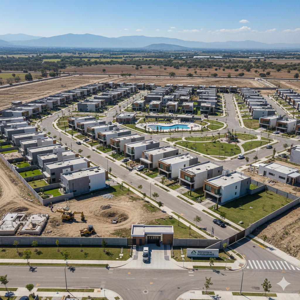 Vista aérea de un fraccionamiento nuevo