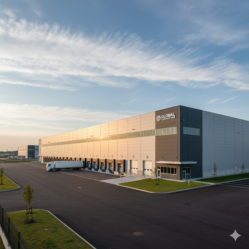 Exterior de una bodega industrial grande