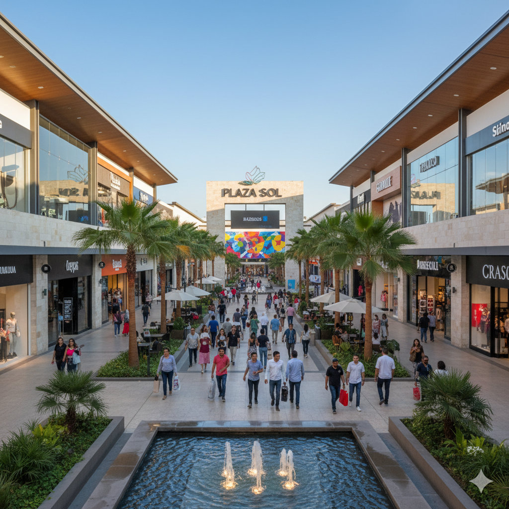 Plaza comercial moderna con tiendas