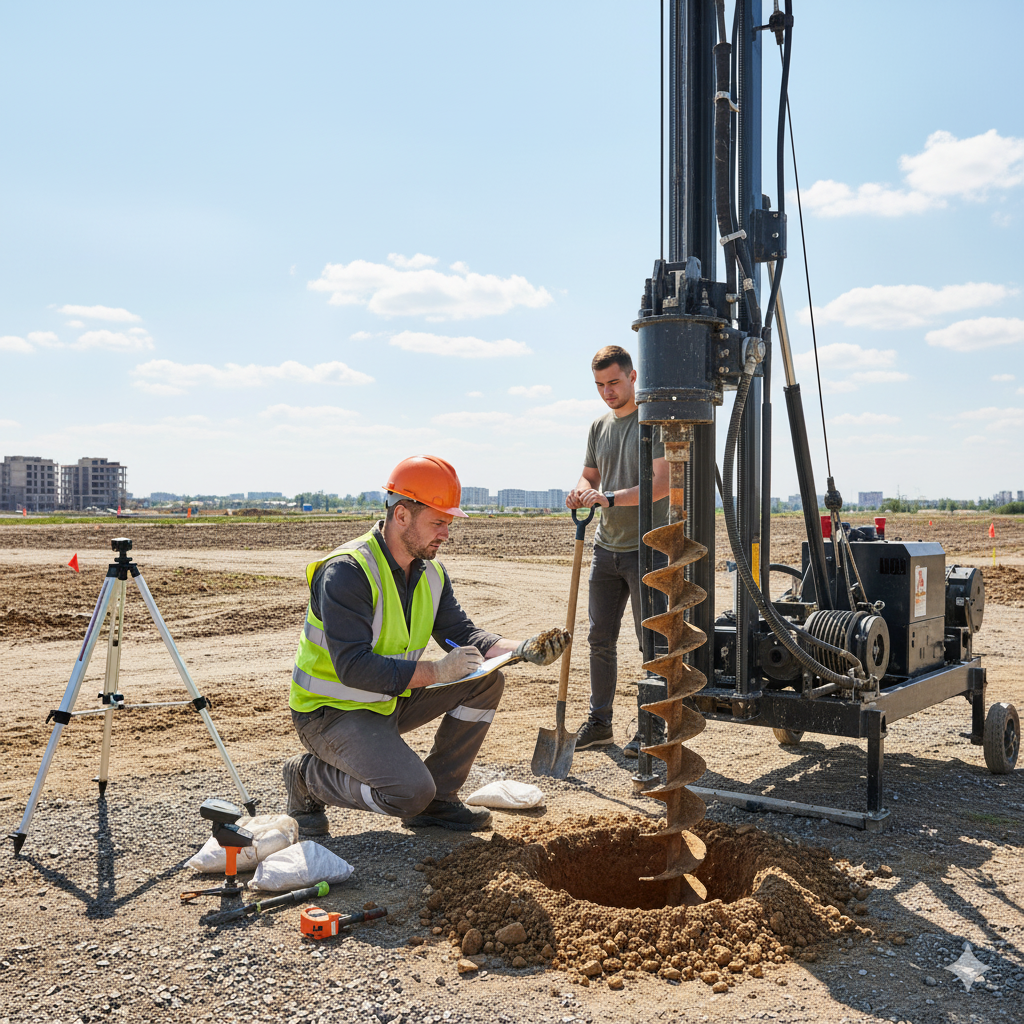 Ingeniero realizando un estudio de mecánica de suelos